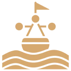 Sailing ship icon on waves